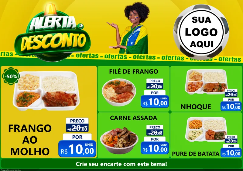 Modelo de Encarte para Encarte A4 Horizontal com o tema Alerta de Desconto para Restaurante