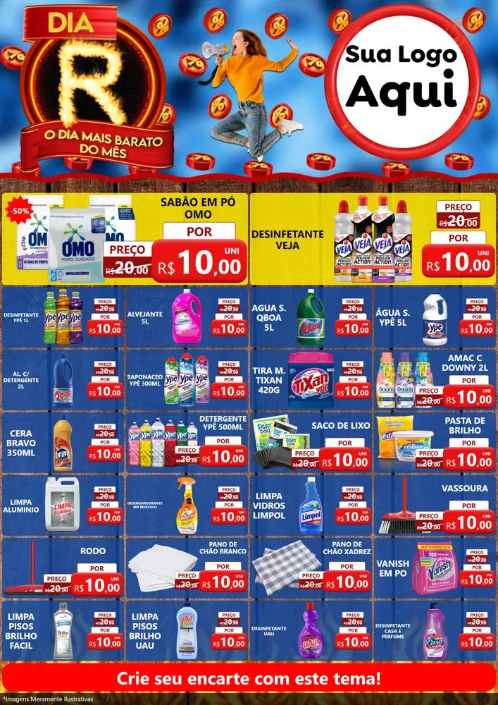 Modelo de Encarte para Encarte A4 Vertical com o tema Dia R - O Dia Mais Barato Do Mês para Produtos de Limpeza