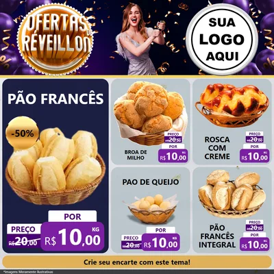 Modelo de Rede Social para Feed Facebook com o tema Ofertas de Réveillon para Padaria