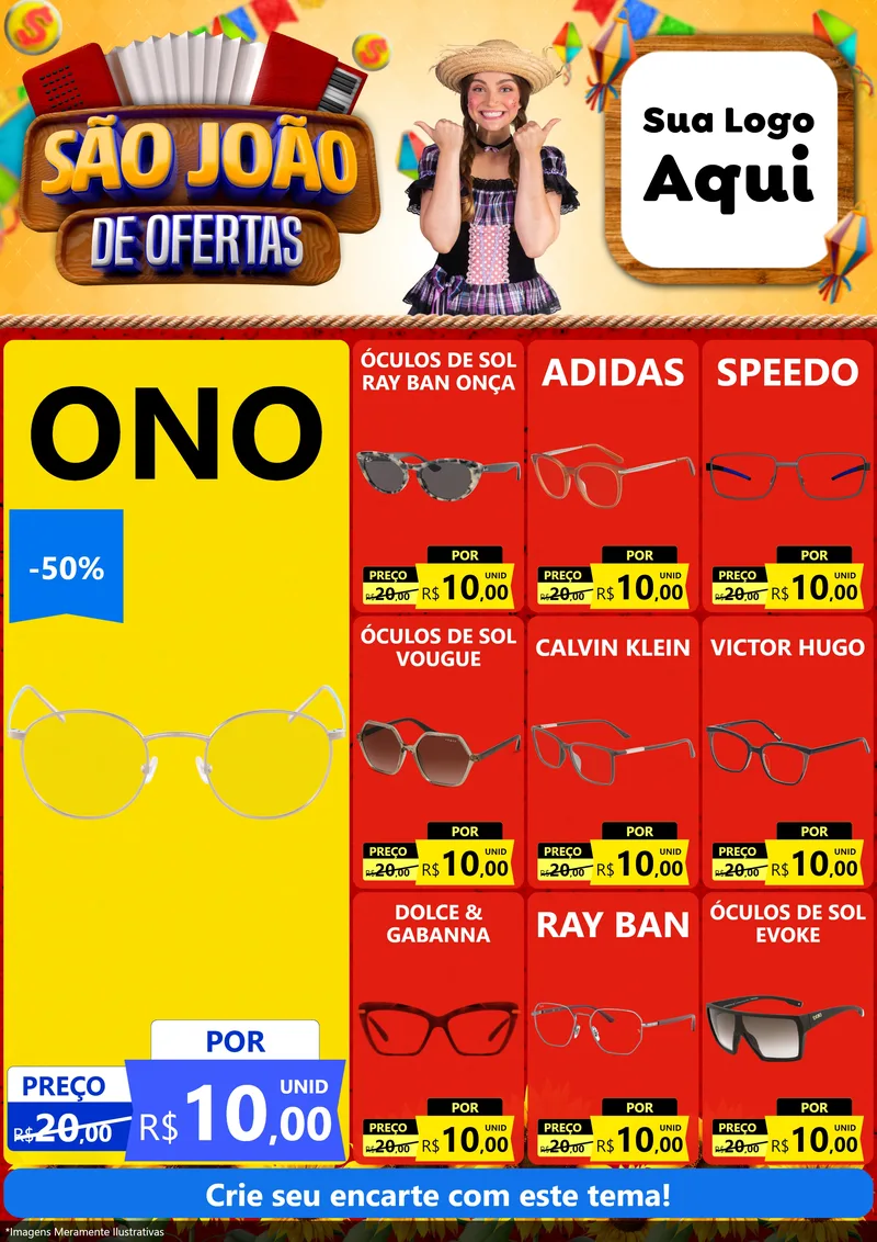Modelo de Encarte para Encarte A4 Vertical com o tema São João de Ofertas para Óticas