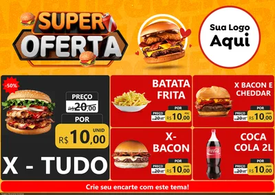 Modelo de Encarte para Encarte A4 Horizontal com o tema Super Oferta - Lanches para Hamburgueria