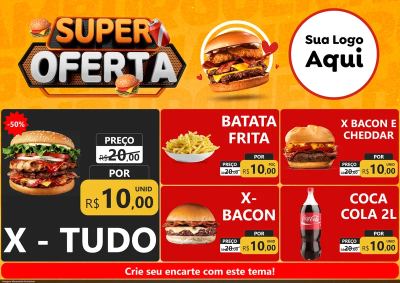 Modelo de Encarte para Encarte A4 Horizontal com o tema Super Oferta - Lanches para Hamburgueria