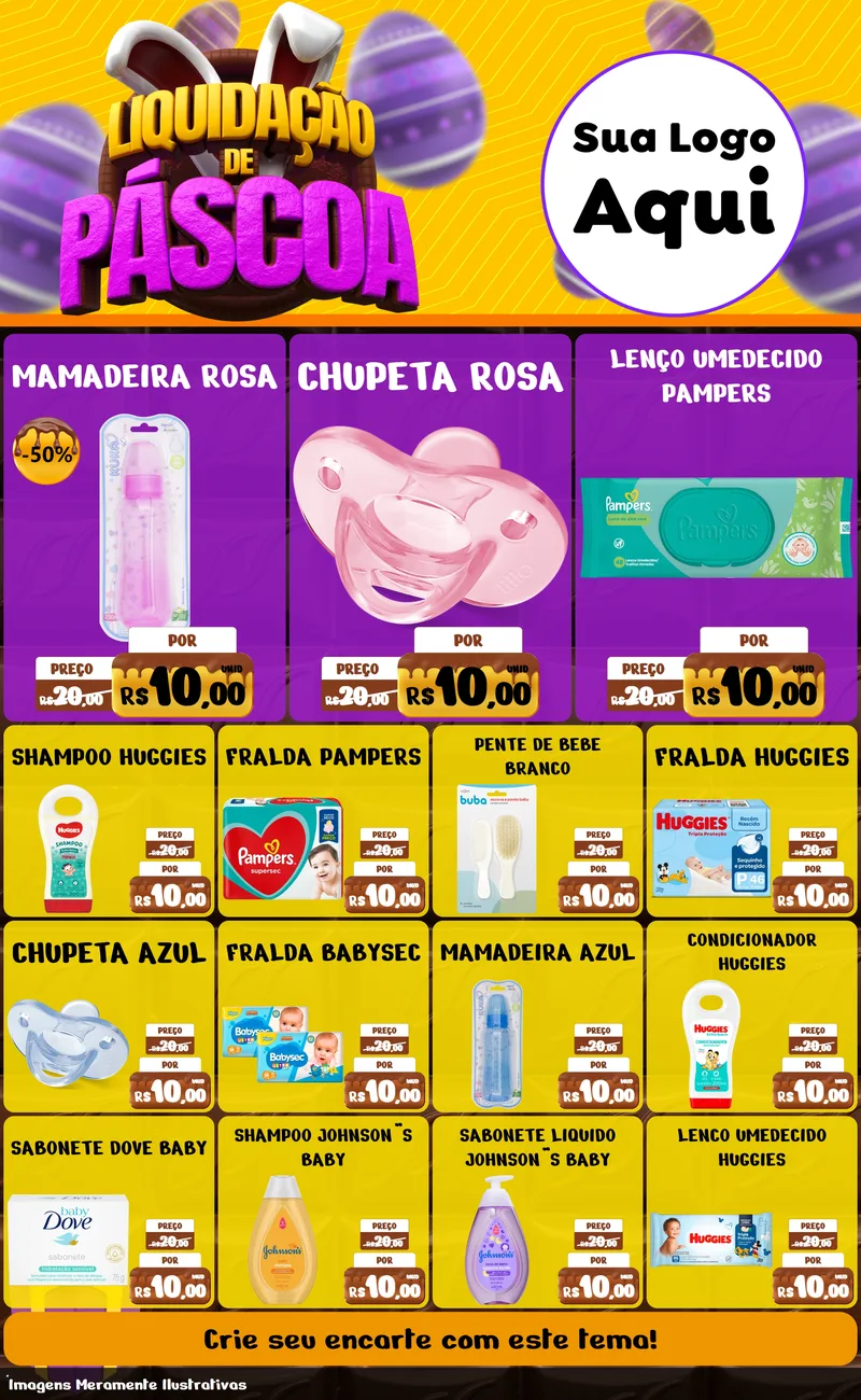 Modelo de Encarte para Encarte Grande com o tema Liquidação de Páscoa para Bebês