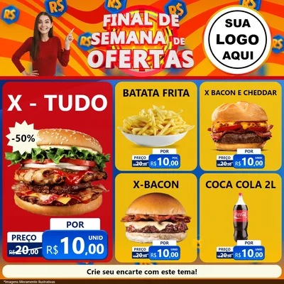 Modelo de Rede Social para Feed Facebook com o tema Final de Semana de Ofertas para Hamburgueria