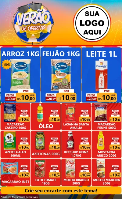 Modelo de Encarte para Encarte Grande com o tema Verão de Ofertas para Supermercado