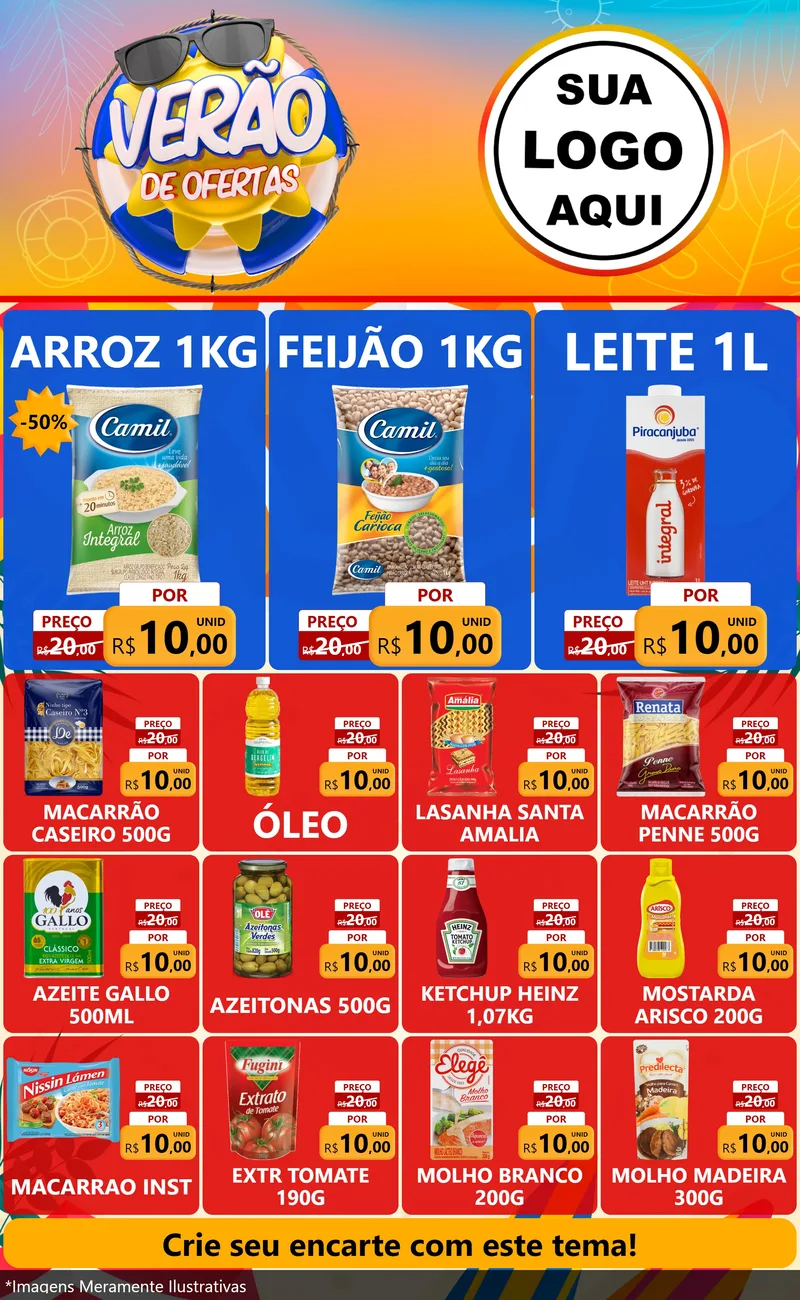 Modelo de Encarte para Encarte Grande com o tema Verão de Ofertas para Supermercado