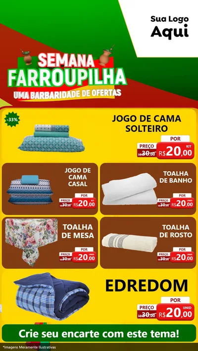 Modelo de TV para TV Vertical com o tema Semana Farroupilha - Uma Barbaridade de Ofertas para Cama, Mesa e Banho