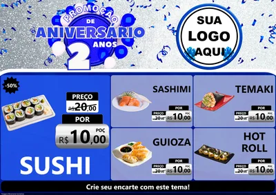 Modelo de Encarte para Encarte A4 Horizontal com o tema Promoção de Aniversário - 2 Anos para Comida japonesa