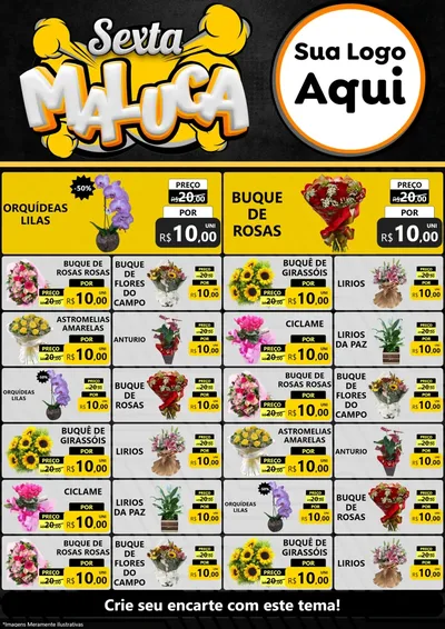Modelo de Encarte para Encarte A4 Vertical com o tema Sexta Maluca para Floricultura e jardim