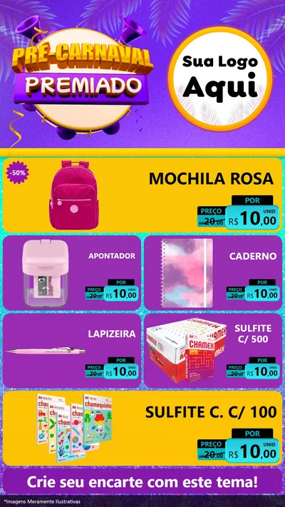 Modelo de TV para TV Vertical com o tema Pré-Carnaval Premiado para Papelaria
