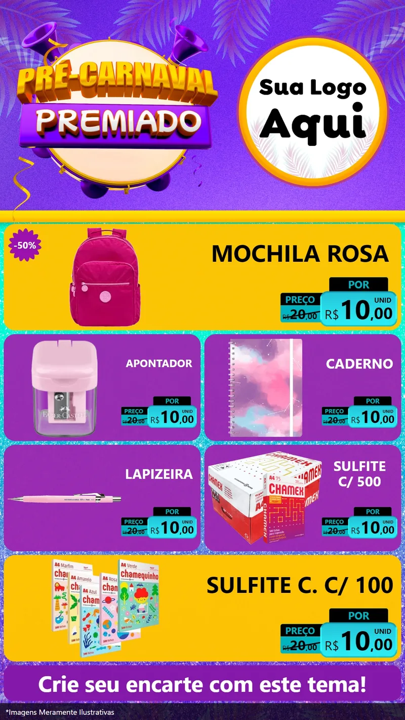Modelo de TV para TV Vertical com o tema Pré-Carnaval Premiado para Papelaria