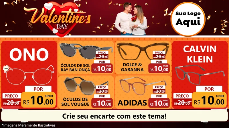 Modelo de TV para TV Horizontal com o tema Valentine's Day para Óticas