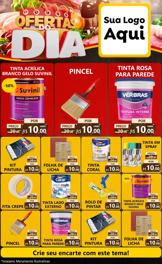 Modelo de Encarte para Encarte Grande com o tema Ofertas do Dia para Tintas e Ferramentas