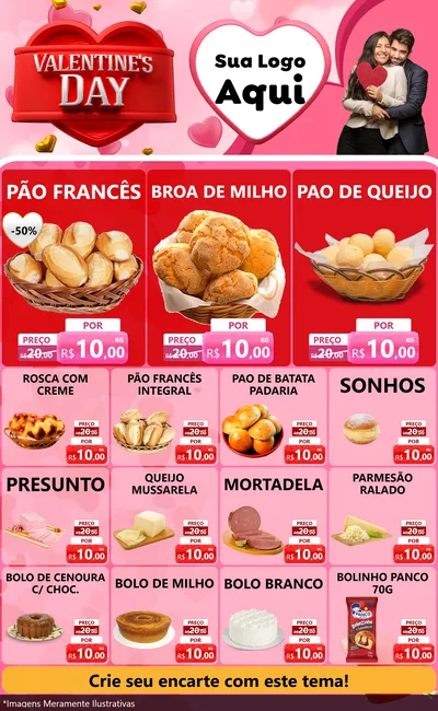 Modelo de Encarte para Encarte Grande com o tema Valentine's Day para Padaria