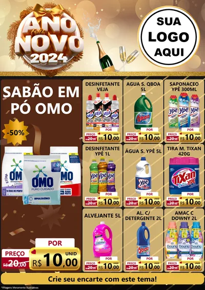Modelo de Encarte para Encarte A4 Vertical com o tema Feliz Ano Novo 2027 para Produtos de Limpeza
