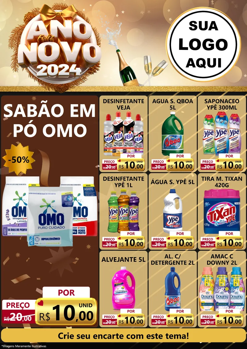 Modelo de Encarte para Encarte A4 Vertical com o tema Feliz Ano Novo 2027 para Produtos de Limpeza