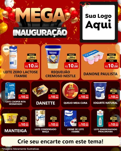 Modelo de Rede Social para Feed Instagram com o tema Mega Inauguração para Frios e Laticínios