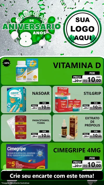 Modelo de TV para TV Vertical com o tema Promoção de Aniversário - 8 Anos para Farmácia