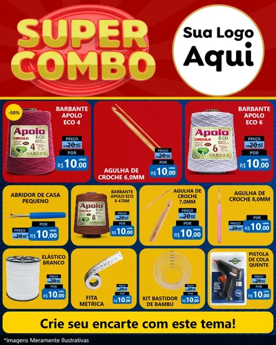 Modelo de Rede Social para Feed Instagram com o tema Super Combo para Armarinho e Aviamentos