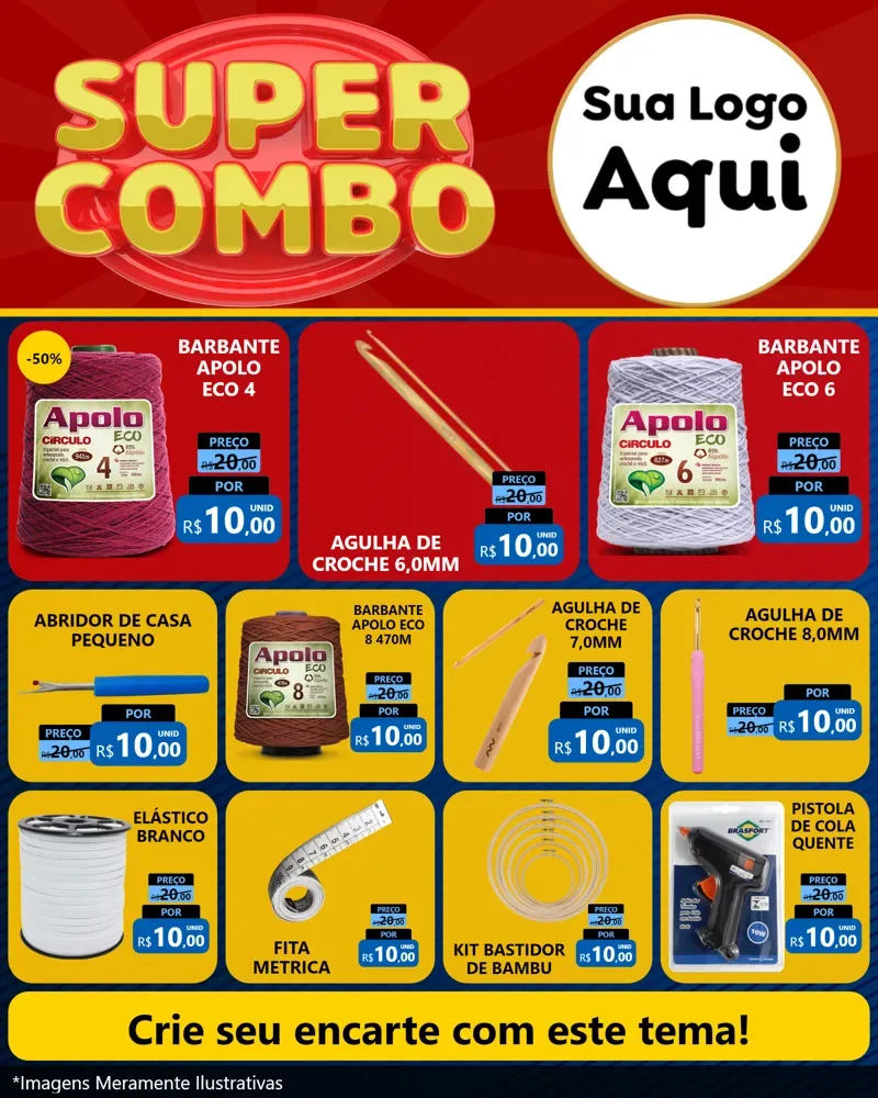 Modelo de Rede Social para Feed Instagram com o tema Super Combo para Armarinho e Aviamentos