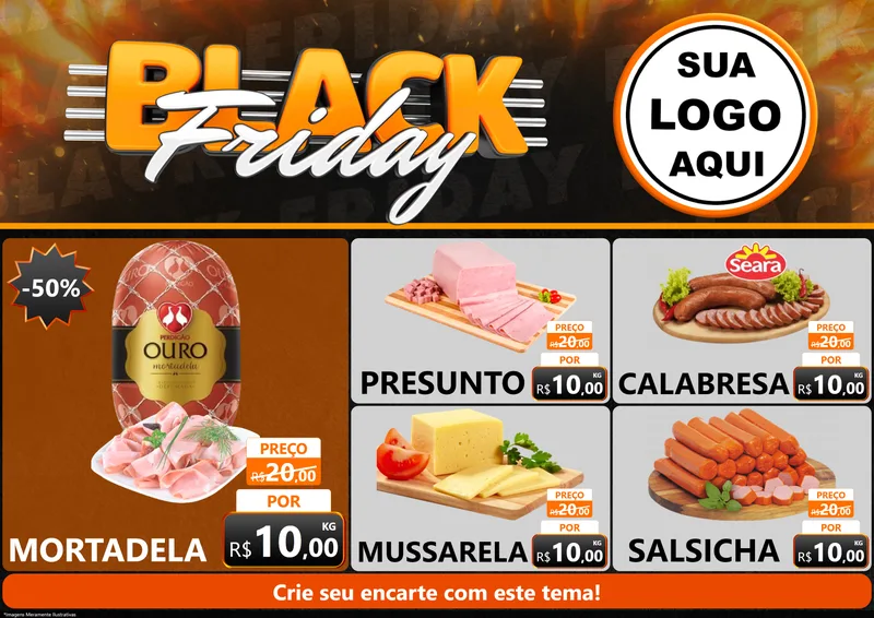 Modelo de Encarte para Encarte A4 Horizontal com o tema Black Friday para Frios e Laticínios
