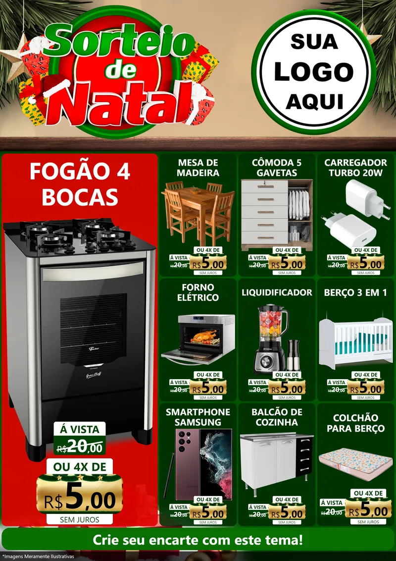 Modelo de Encarte para Encarte A4 Vertical com o tema Sorteio de Natal para Móveis e Eletro