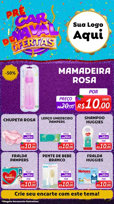 Modelo de Rede Social para Stories com o tema Pré Carnaval de Ofertas para Bebês