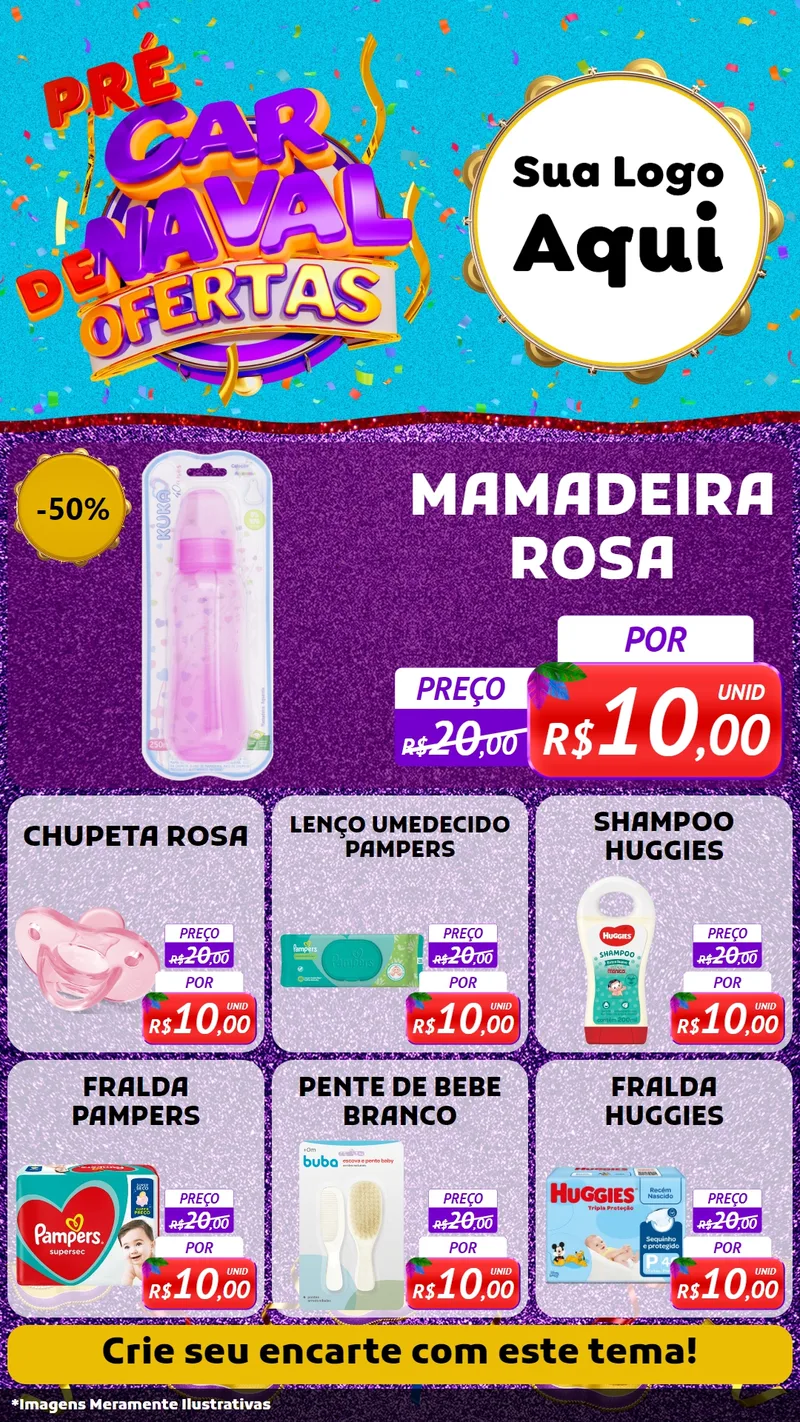 Modelo de Rede Social para Stories com o tema Pré Carnaval de Ofertas para Bebês