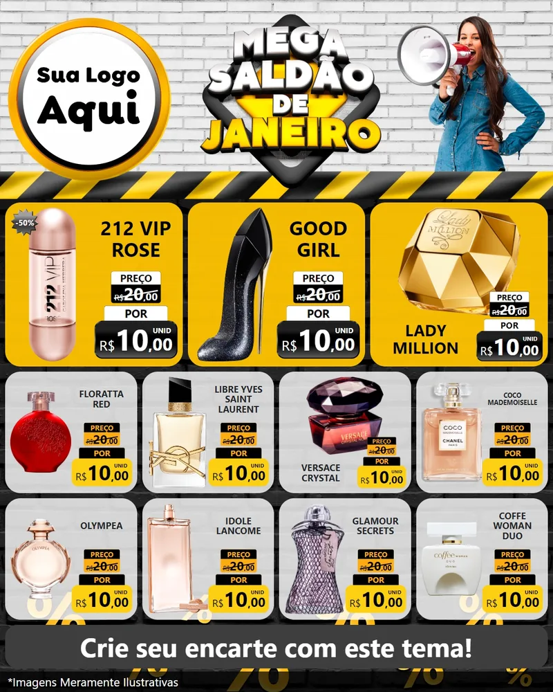 Modelo de Rede Social para Feed Instagram com o tema Mega Saldão de Janeiro para Perfumes