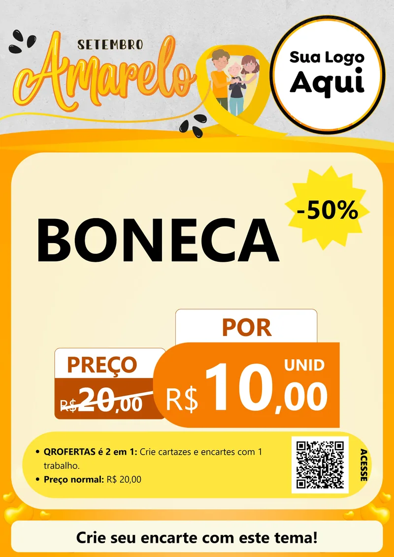 Modelo de Cartaz para Cartaz A4 Vertical com o tema Setembro Amarelo para Brinquedos