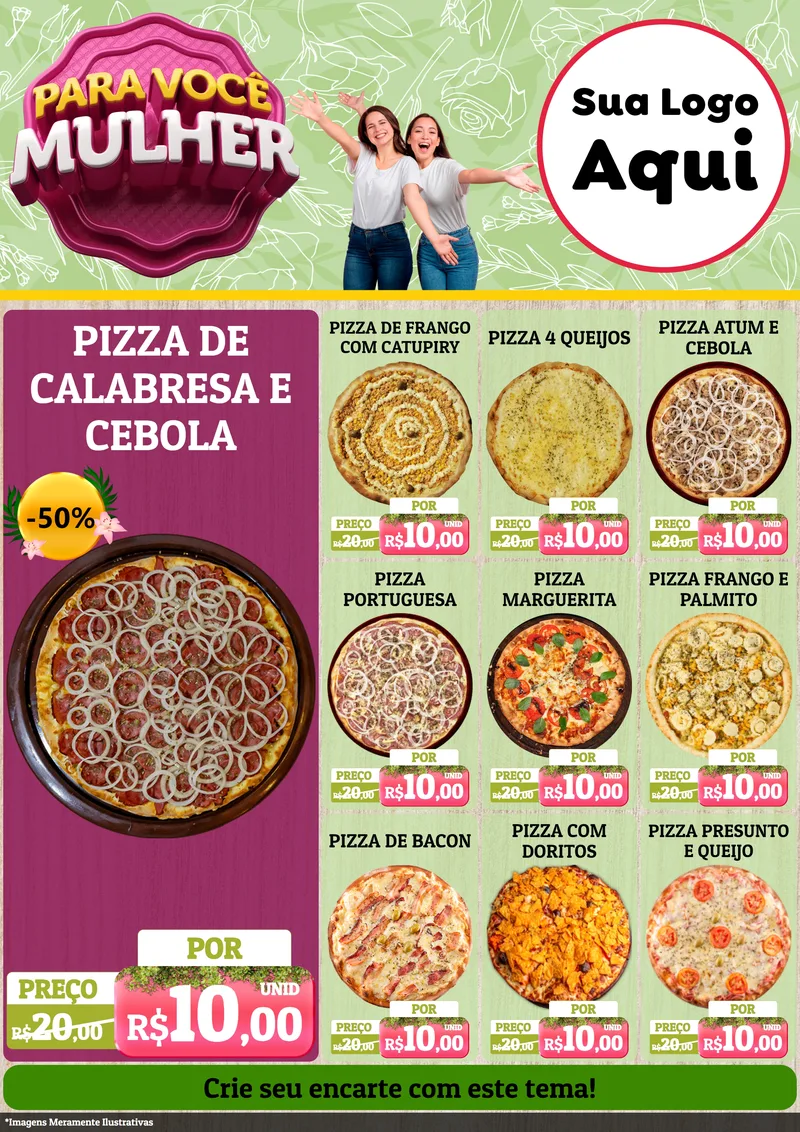 Modelo de Encarte para Encarte A4 Vertical com o tema Para Você Mulher para Pizzaria