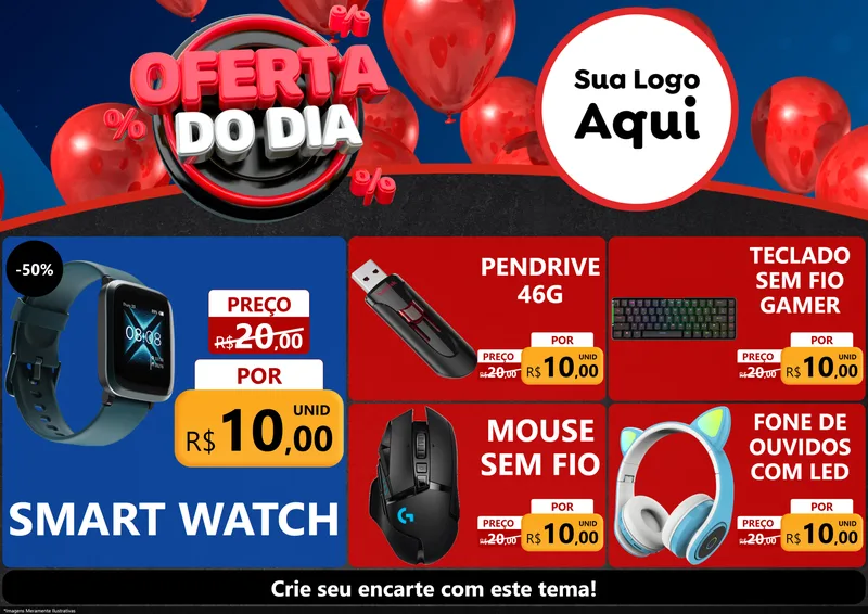 Modelo de Encarte para Encarte A4 Horizontal com o tema Oferta do Dia para Informática
