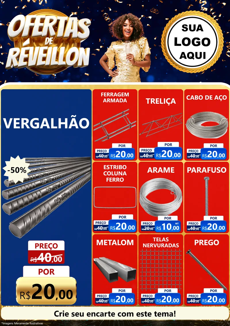 Modelo de Encarte para Encarte A4 Vertical com o tema Ofertas de Réveillon para Ferragens
