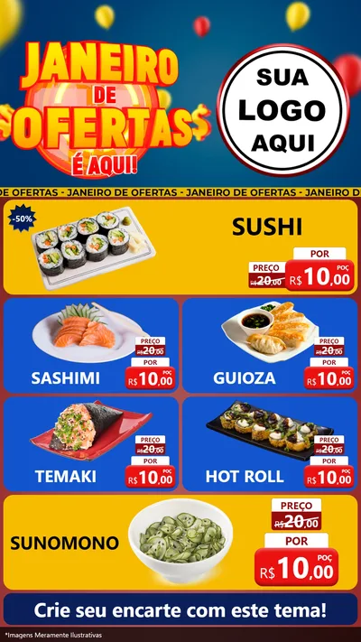 Modelo de TV para TV Vertical com o tema Janeiro de Ofertas É Aqui! para Comida japonesa