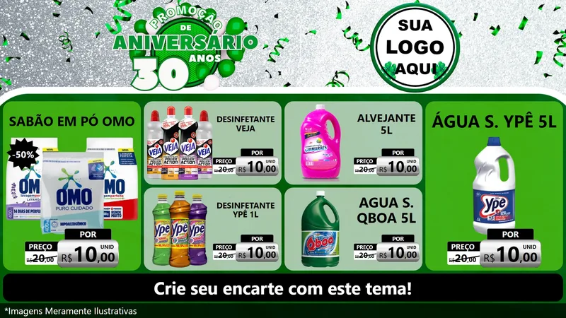 Modelo de TV para TV Horizontal com o tema Promoção de Aniversário - 30 Anos para Produtos de Limpeza