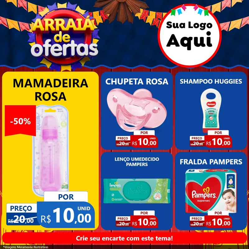 Modelo de Rede Social para Feed Facebook com o tema Arraiá de Ofertas para Bebês
