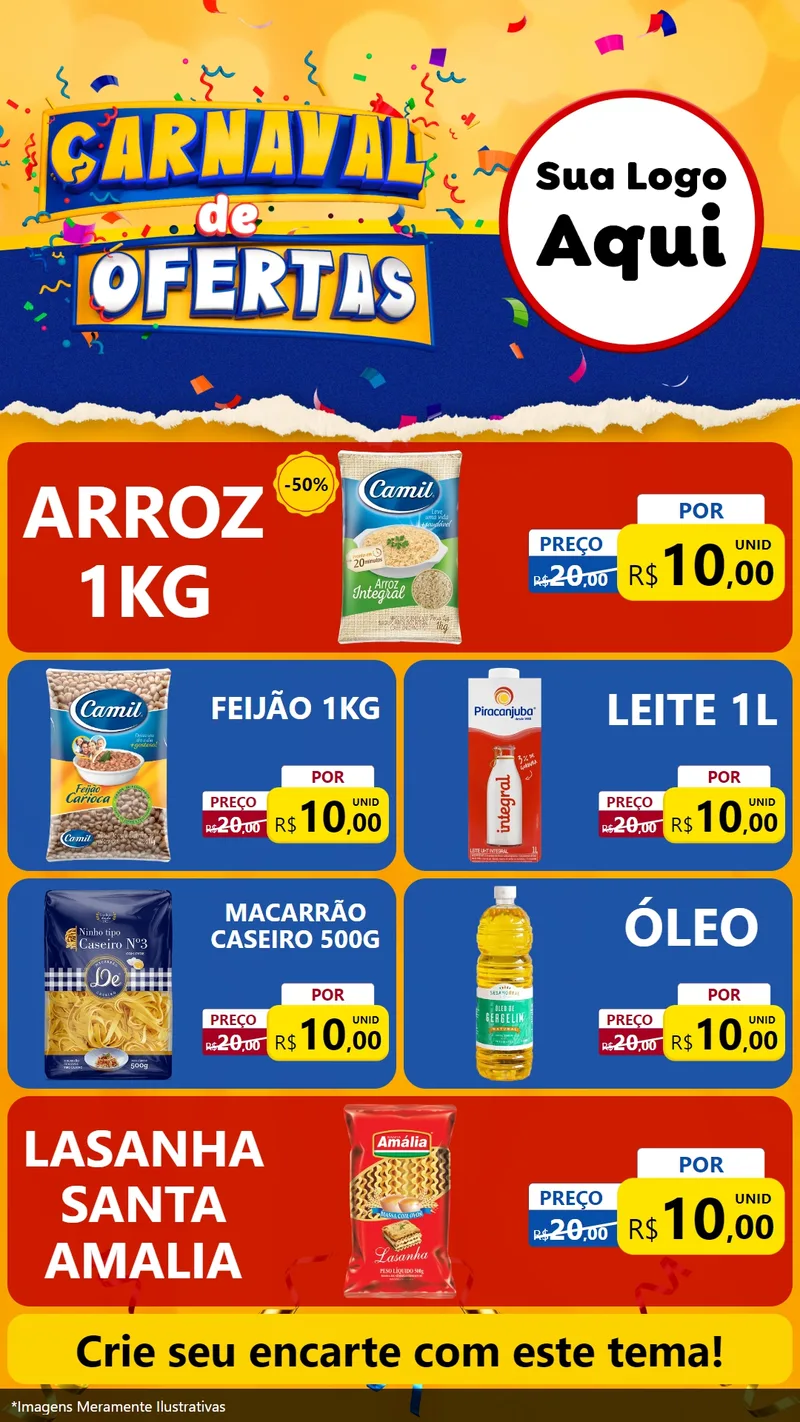 Modelo de TV para TV Vertical com o tema Carnaval de Ofertas para Supermercado