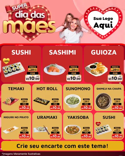 Modelo de Rede Social para Feed Instagram com o tema Super Dia Das Mães para Comida japonesa