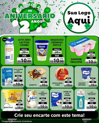 Modelo de Rede Social para Feed Instagram com o tema Promoção de Aniversário - 2 Anos para Frios e Laticínios