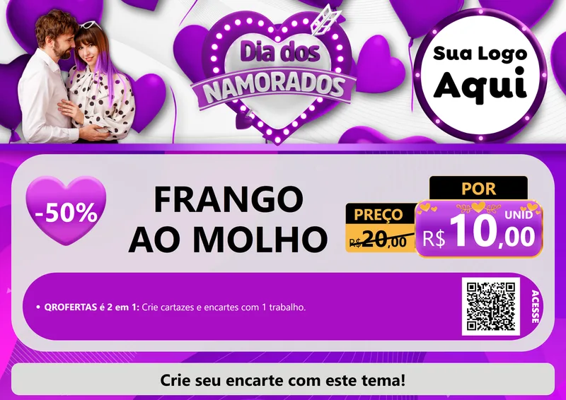 Modelo de Cartaz para Cartaz A4 Horizontal com o tema Dia dos Namorados para Restaurante