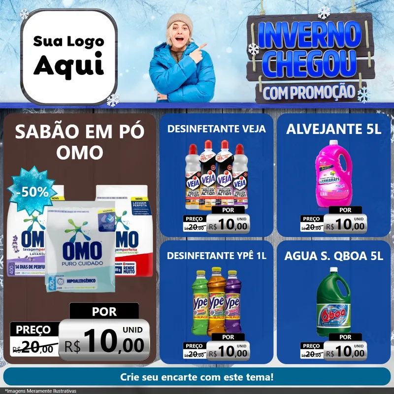 Modelo de Rede Social para Feed Facebook com o tema Inverno Chegou Com Promoção para Produtos de Limpeza