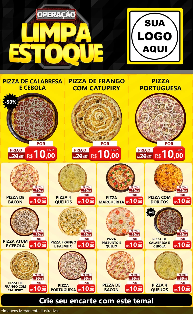 Modelo de Encarte para Encarte Grande com o tema Operação Limpa Estoque para Pizzaria