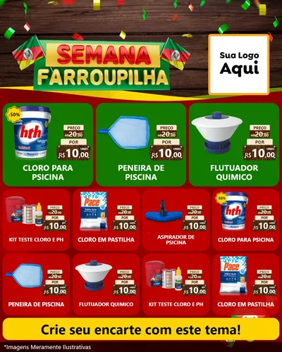 Modelo de Rede Social para Feed Instagram com o tema Semana Farroupilha para Produtos para Piscina