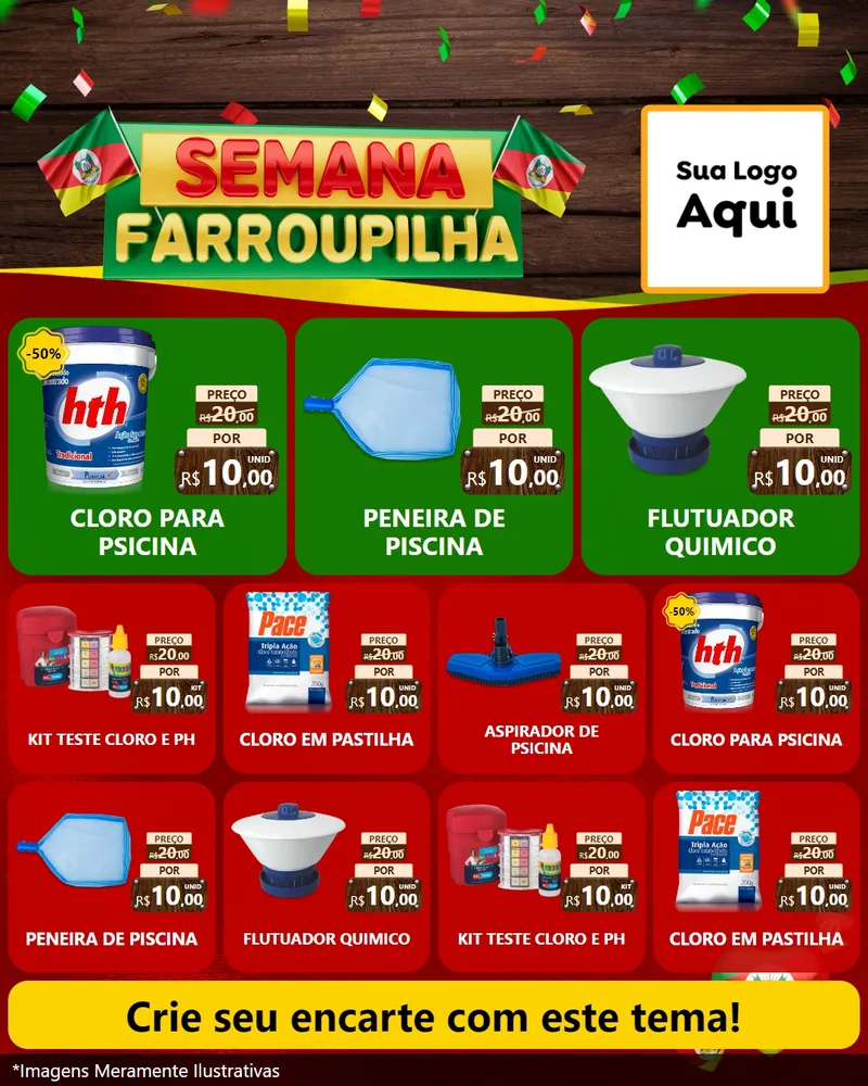 Modelo de Rede Social para Feed Instagram com o tema Semana Farroupilha para Produtos para Piscina