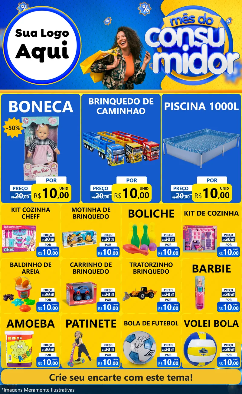 Modelo de Encarte para Encarte Grande com o tema Mês do Consumidor para Brinquedos