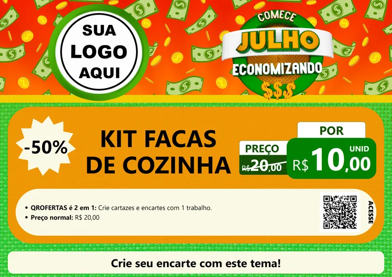Modelo de Cartaz para Cartaz A4 Horizontal com o tema Comece Julho Economizando para Utilidades Domésticas