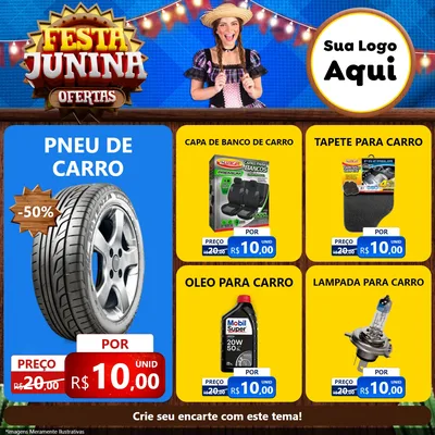 Modelo de Rede Social para Feed Facebook com o tema Festa Junina Ofertas para Auto peças