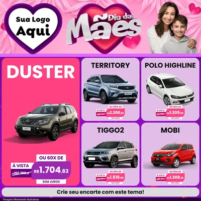 Modelo de Rede Social para Feed Facebook com o tema Dia das Mães para Concessionaria de Carros