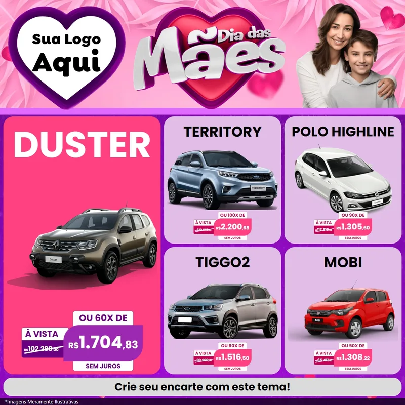 Modelo de Rede Social para Feed Facebook com o tema Dia das Mães para Concessionaria de Carros