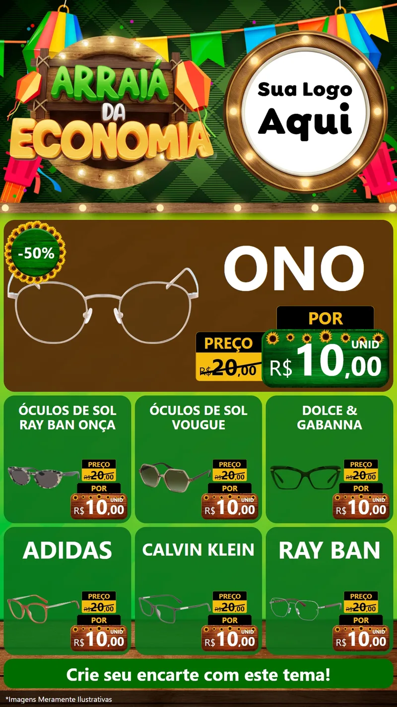 Modelo de Rede Social para Stories com o tema Arraiá de Economia para Óticas